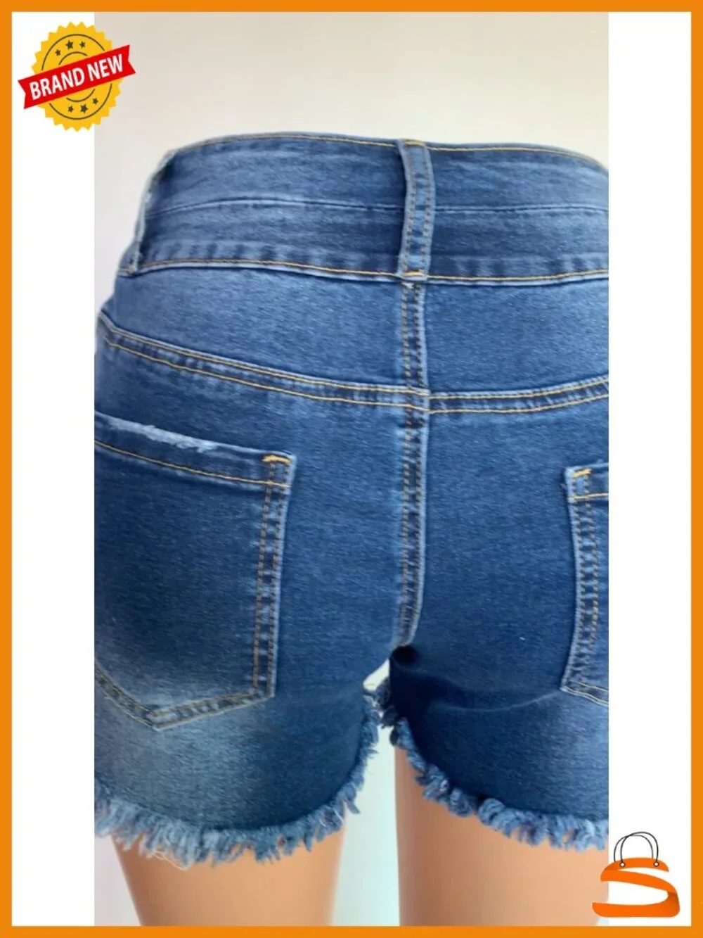 High Waisted Stretchy Mom Jean Shorts with Distressing Frayed Hem Two Buttons